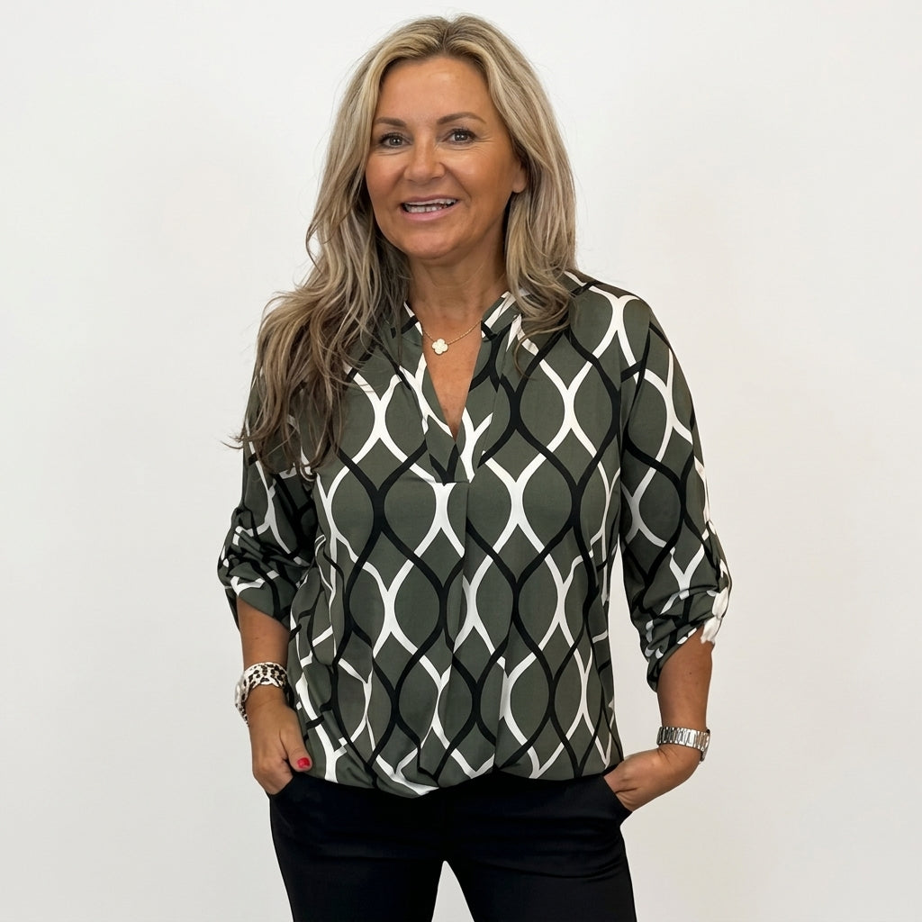 Freya Sutton | Geometric Print Blouse With V-Neck