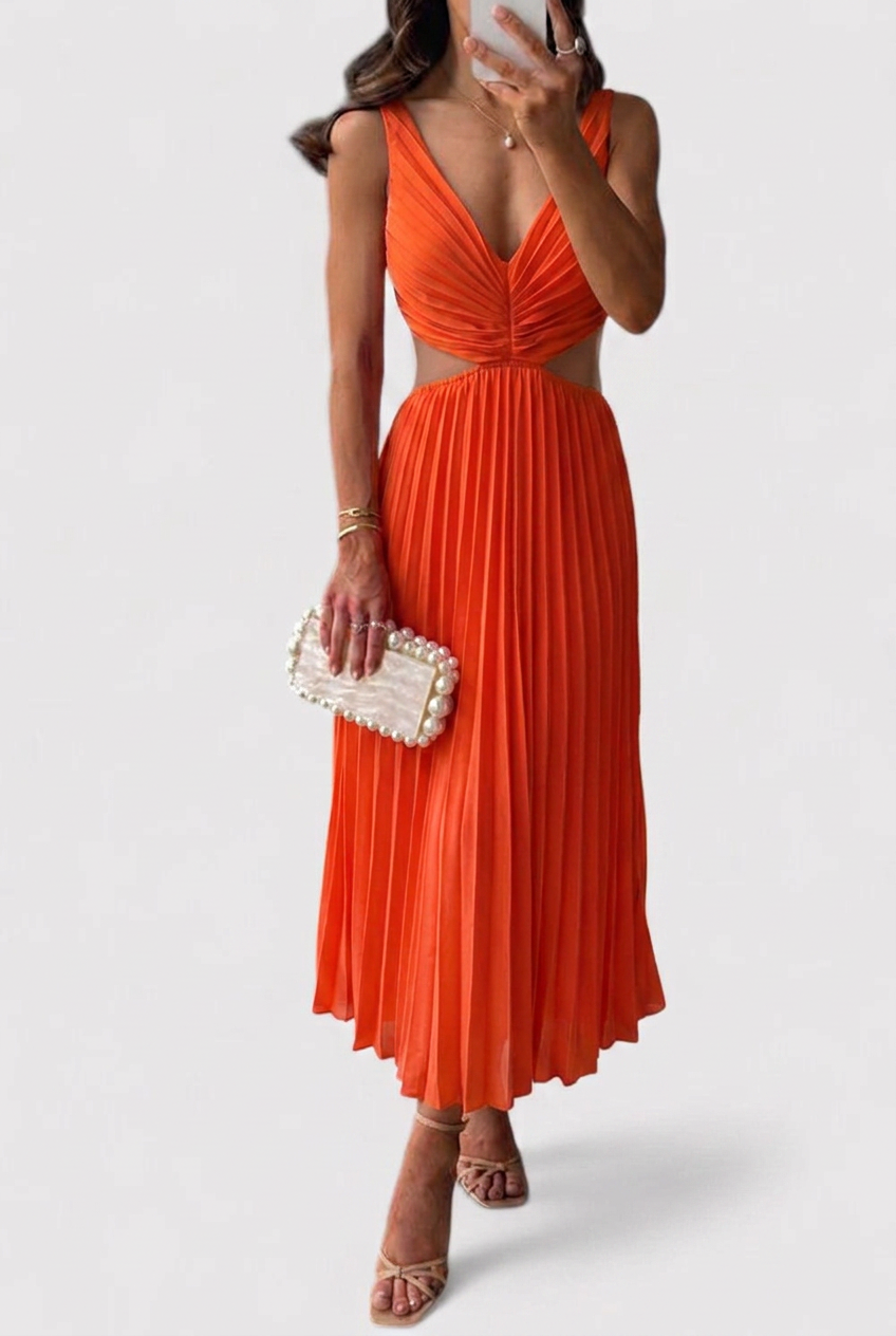 Marina Fletcher | Pleated Cutout Maxi Dress