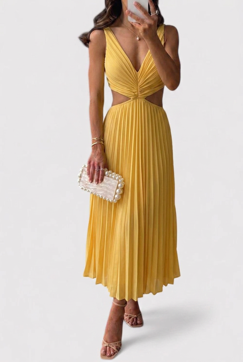 Marina Fletcher | Pleated Cutout Maxi Dress