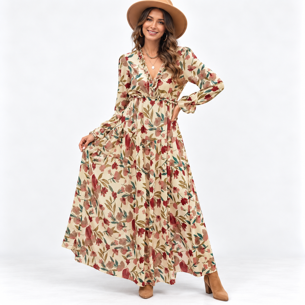 Lucia Bennett | Floral Maxi Dress With Tiered Skirt