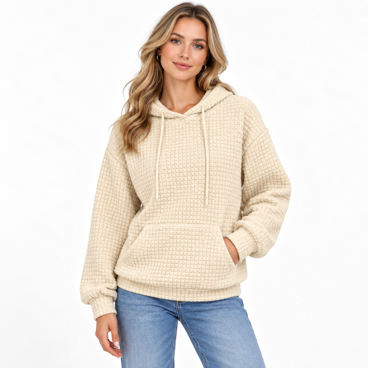 Lydia Cross | Waffle Knit Hoodie With Drawstring Detail