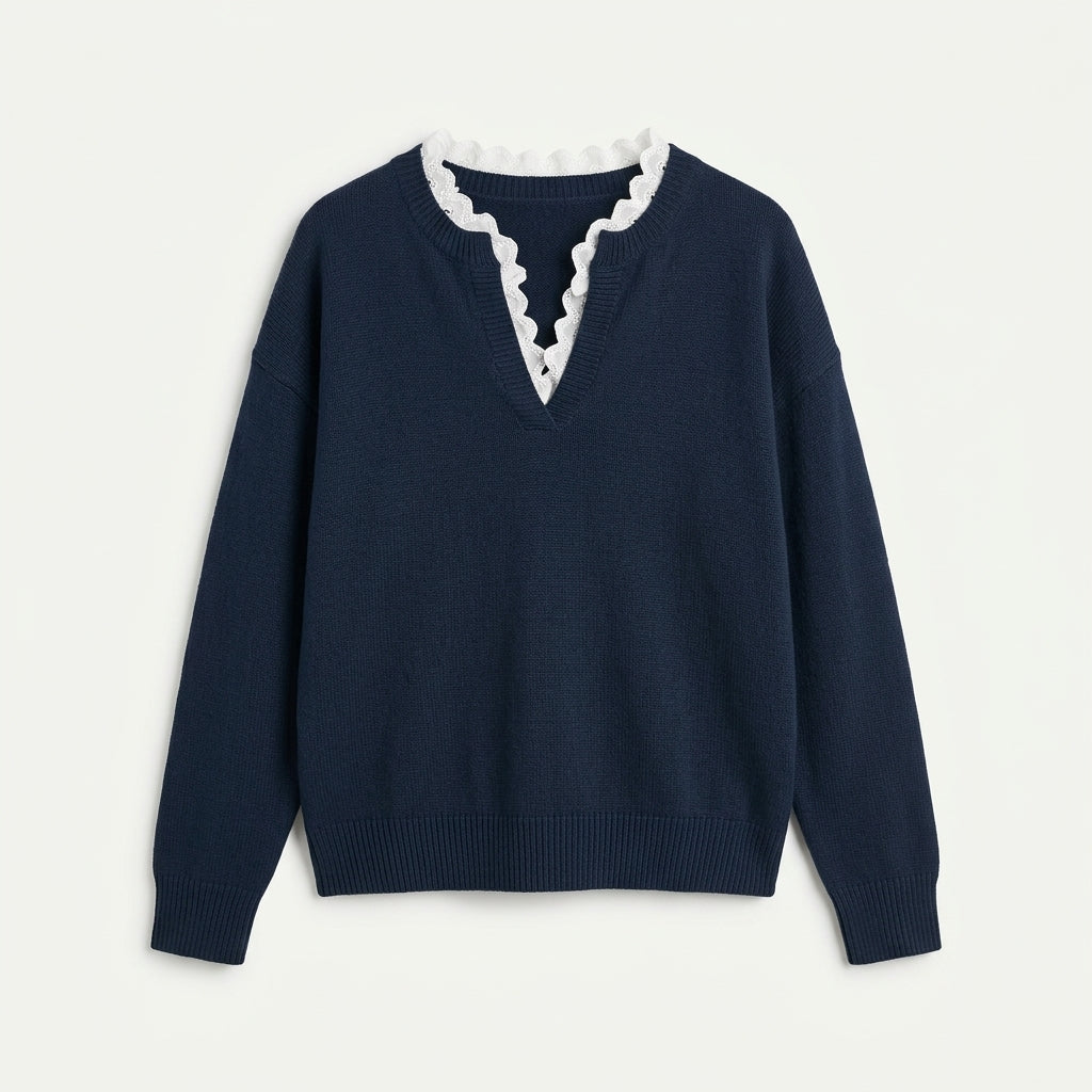 Harriet Sandford | Lace-Trim V-Neck Sweater