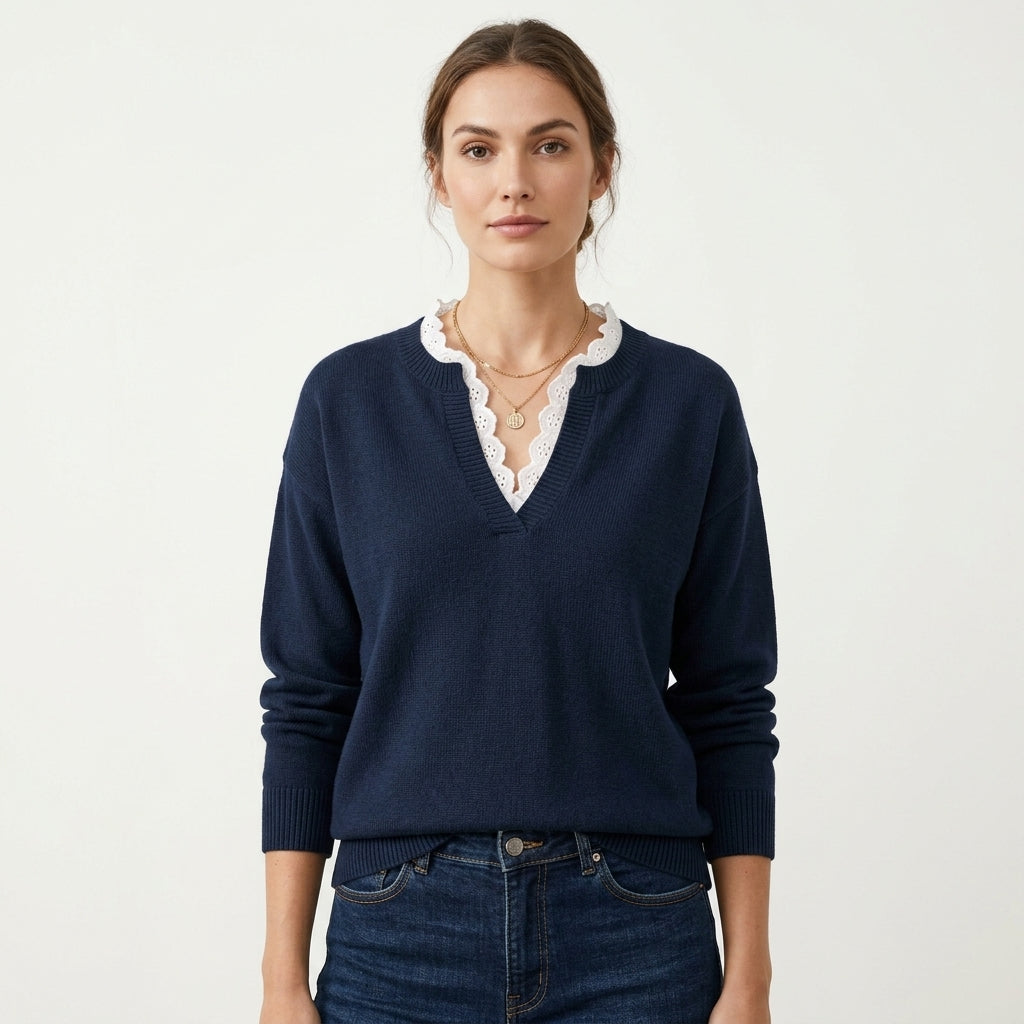 Harriet Sandford | Lace-Trim V-Neck Sweater