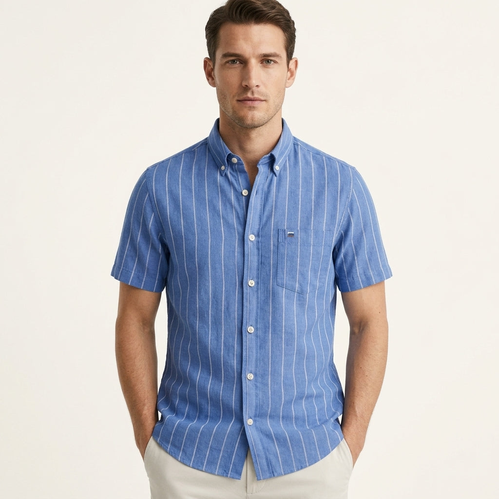 Malcolm Dunbar | Striped Short Sleeve Oxford Shirt