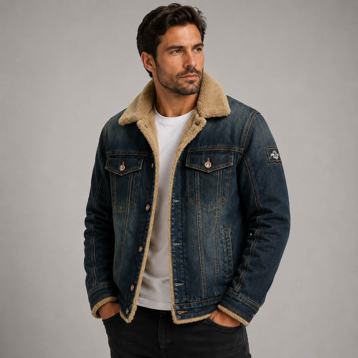 Malcolm Turner | Sherpa Collar Denim Trucker Jacket for Men