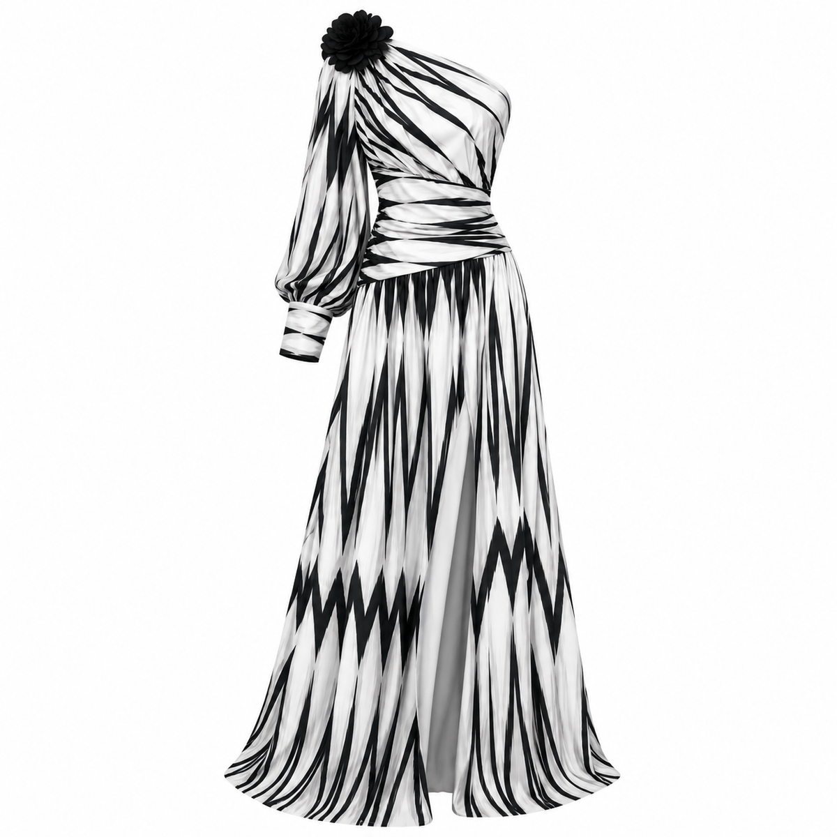 Margaux Sinclair | One-Shoulder Chevron Maxi Dress