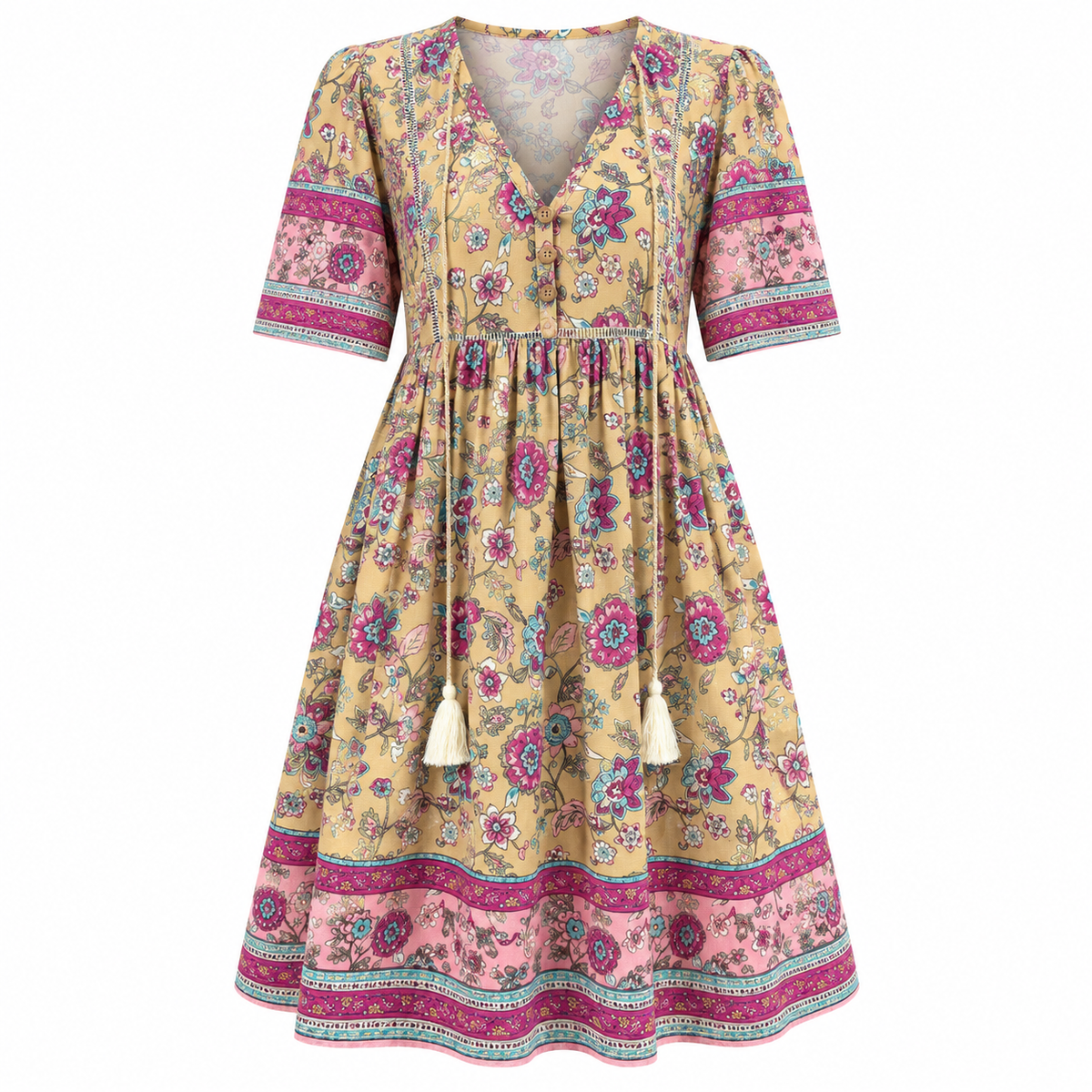 Margot Delacroix | Floral Summer Dress With Tie Neck Detail