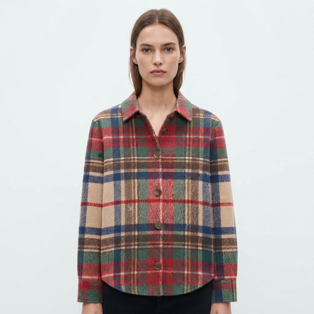 Margot Fielding | Checked Knit Blouse With Collar Detail