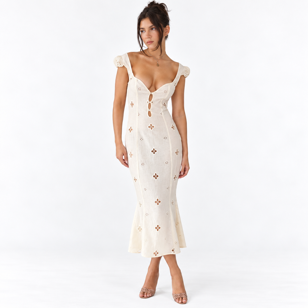 Marianne Huxley | Fitted Mermaid Formal Dress With Floral Cut-Out