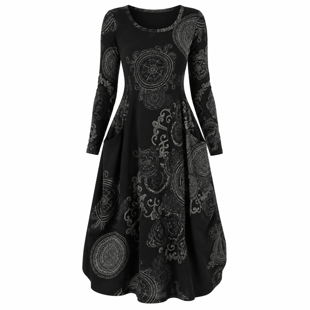 Marina Winslow | Paisley Print Maxi Dress with Long Sleeves