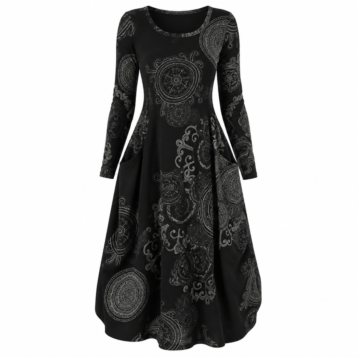 Marina Winslow | Paisley Print Maxi Dress with Long Sleeves