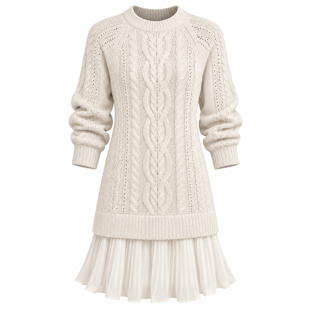 Marnie Ashford | Cable Knit Sweater Dress With Pleated Hem