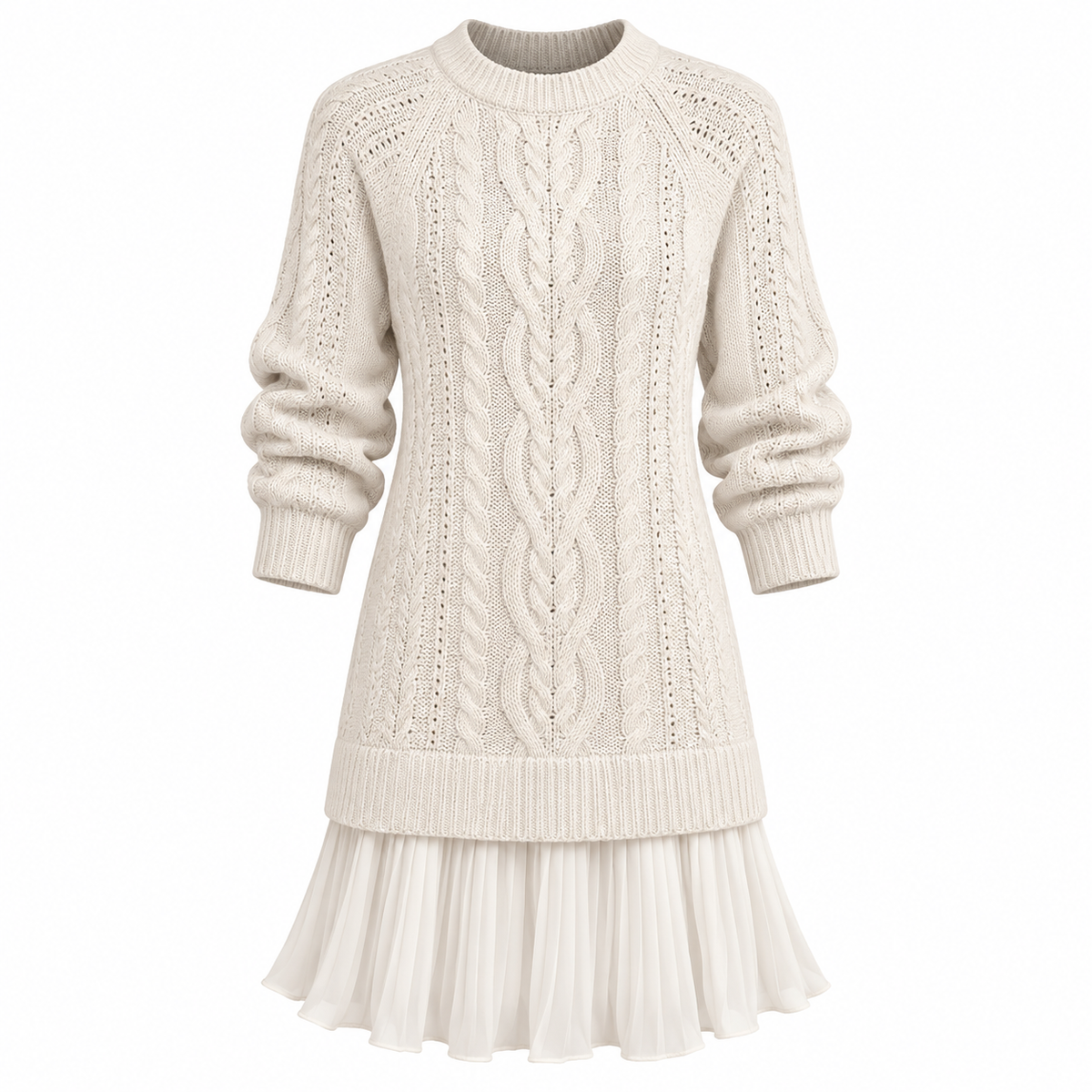 Marnie Ashford | Cable Knit Sweater Dress With Pleated Hem