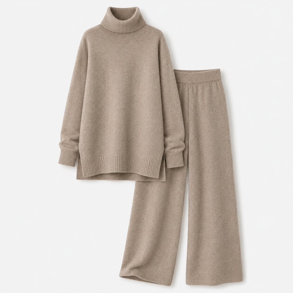 Matilda Lewis | Turtleneck Knit Sweater & Wide-Leg Trousers Set
