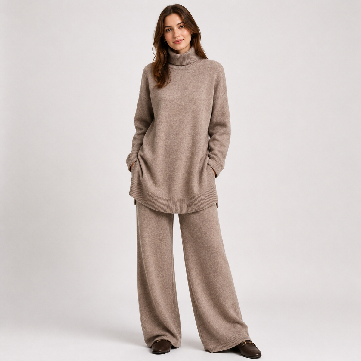 Matilda Lewis | Turtleneck Knit Sweater & Wide-Leg Trousers Set