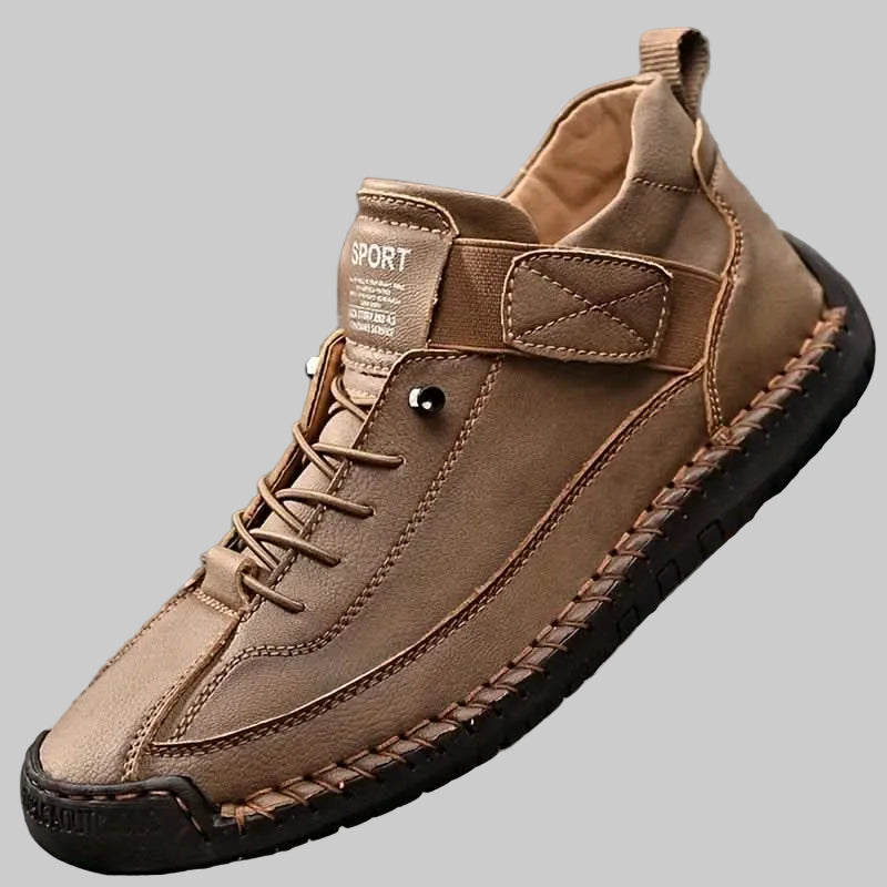 Women's Leather Wide Fit Trainers with Cushioned EVA Sole and Elastic Side Panels
