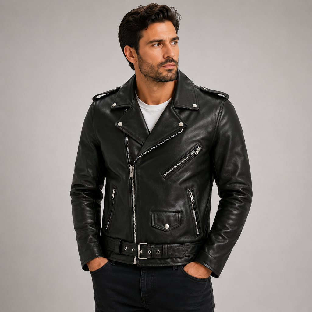 Miles Sutton | Black Leather Biker Jacket for Men