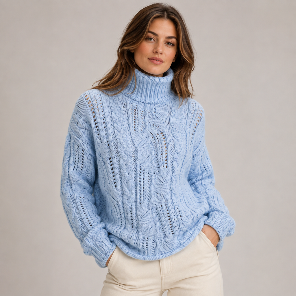 Millicent Roberts | Blue Cable-Knit Turtleneck Sweater