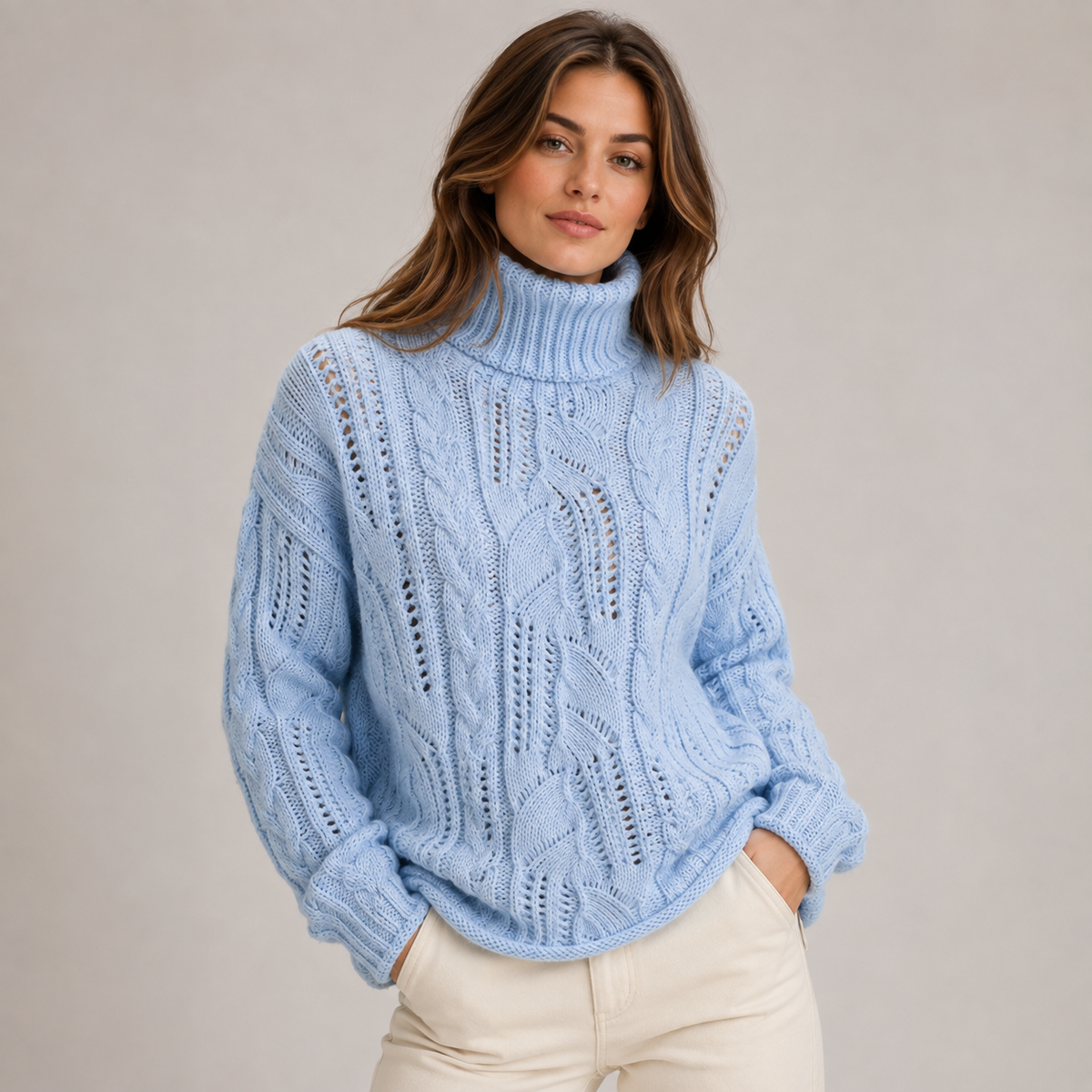 Millicent Roberts | Blue Cable-Knit Turtleneck Sweater
