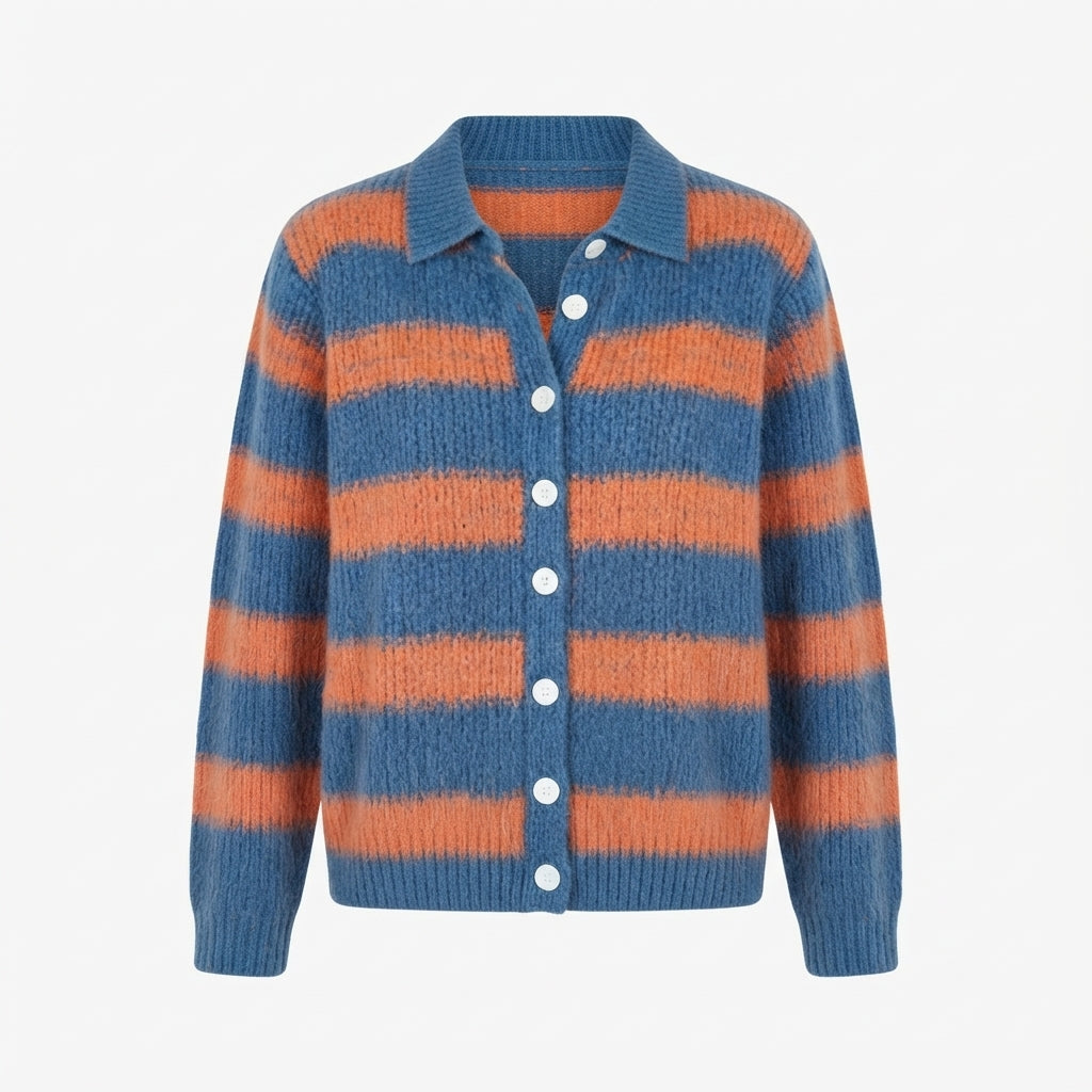 Nancy Fairweather | Collared Striped Knit Cardigan
