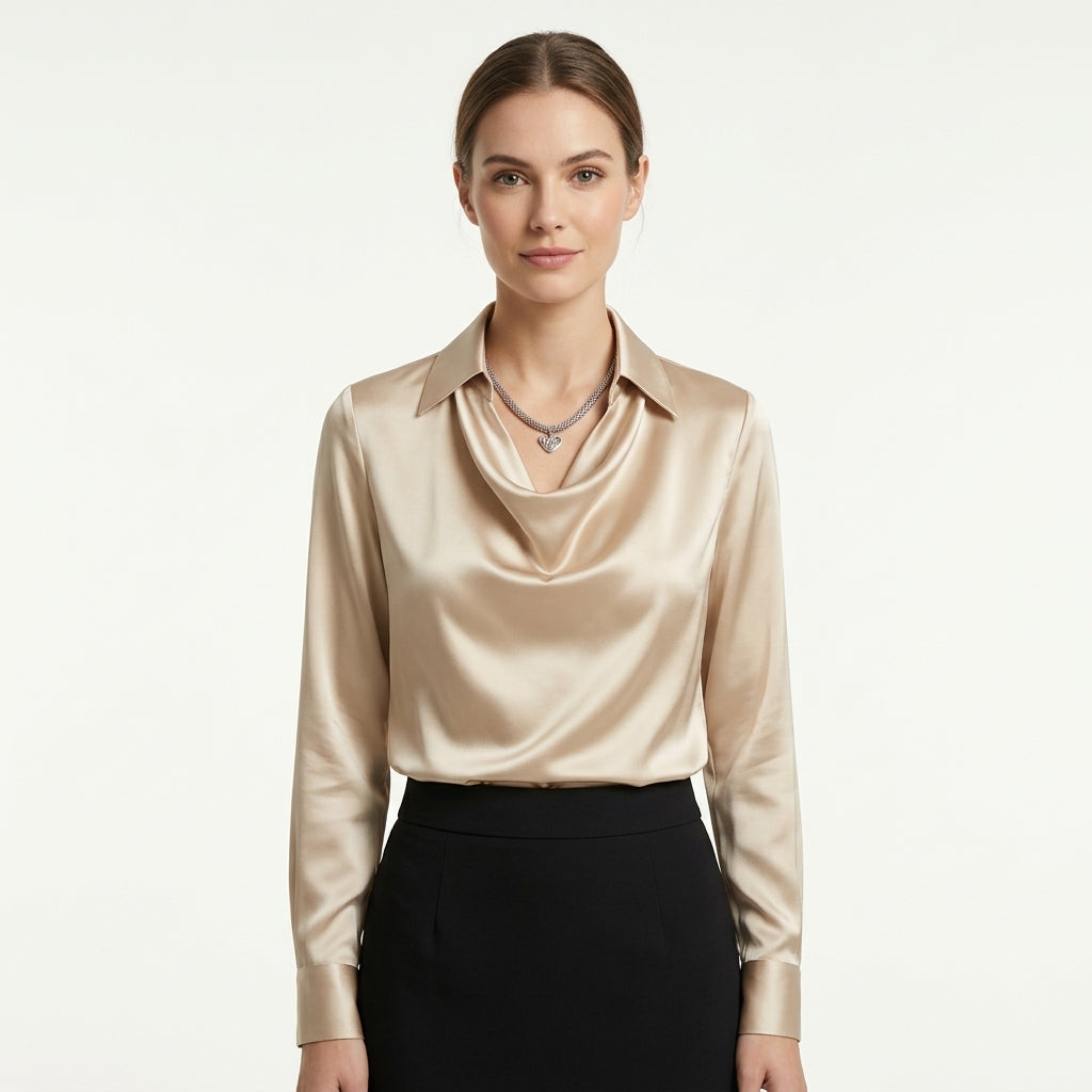 Cordelia Marchbank | Satin Cowl Neck Blouse With Collar