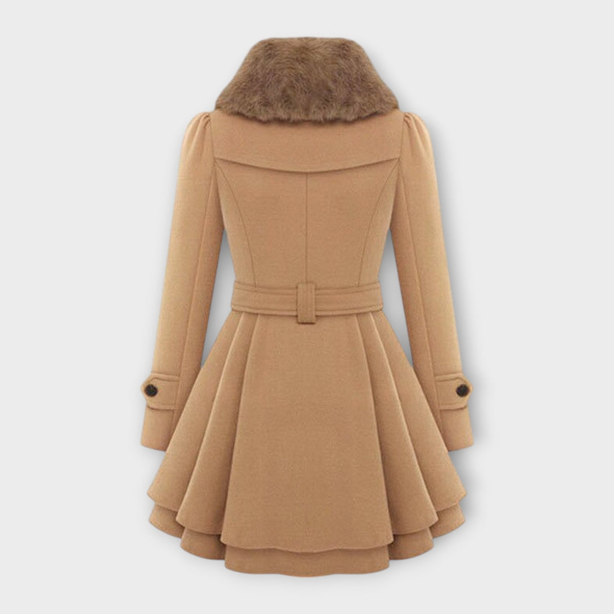 Women's Faux Fur Collar Belted Wool-Blend Coat