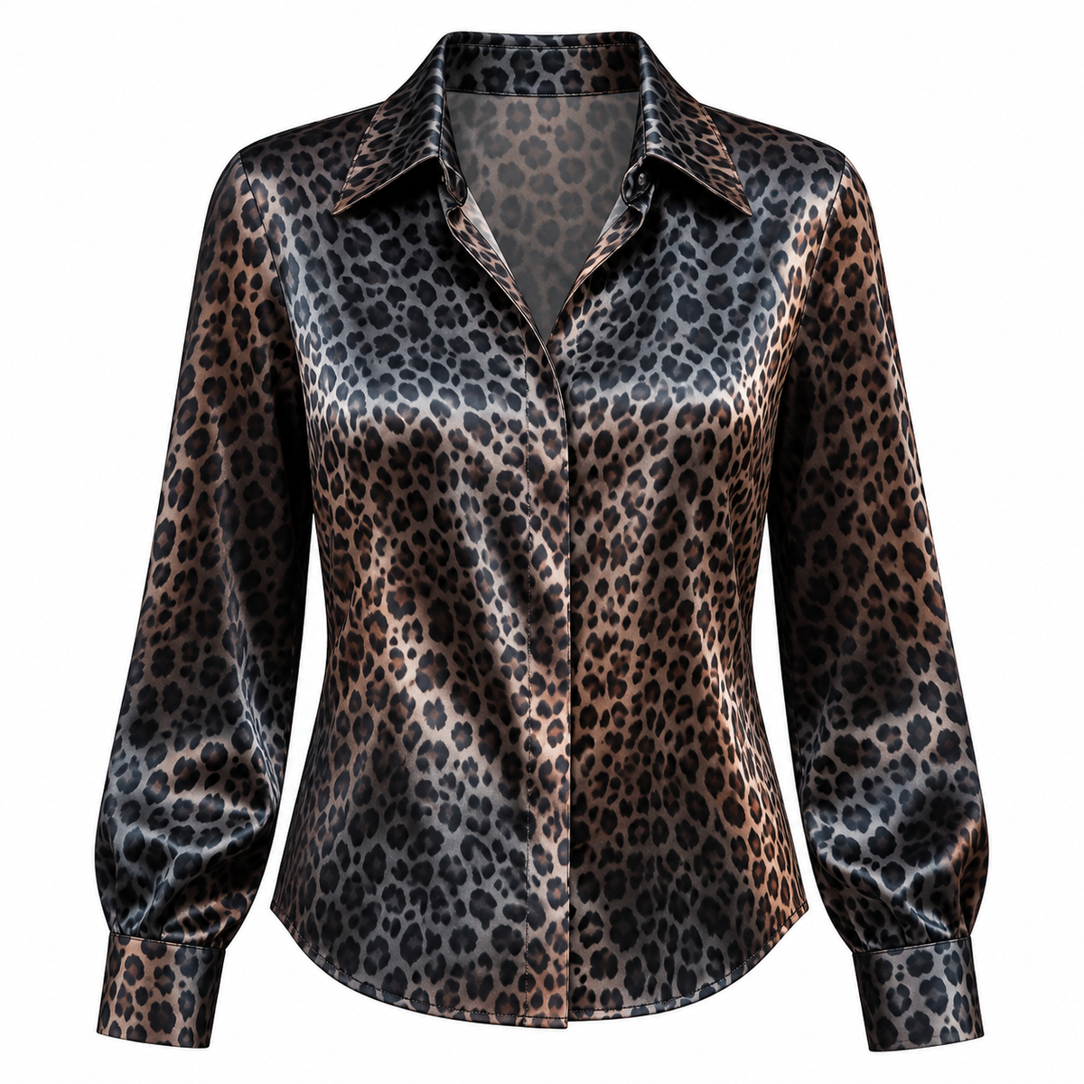 Nina Harcourt | Satin Snake Print Blouse With Point Collar