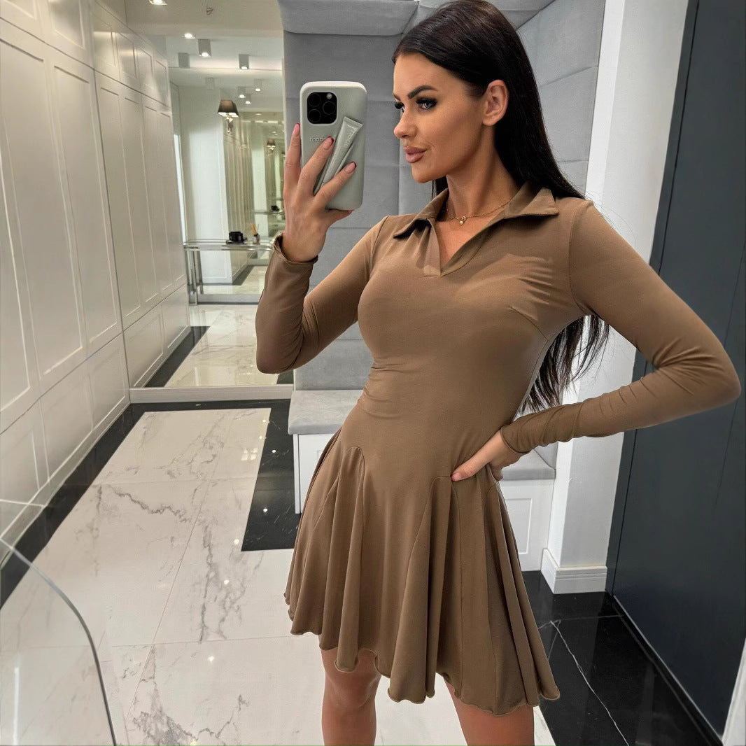 Nell Asquith | Polo Collar A-Line Dress With Long Sleeves