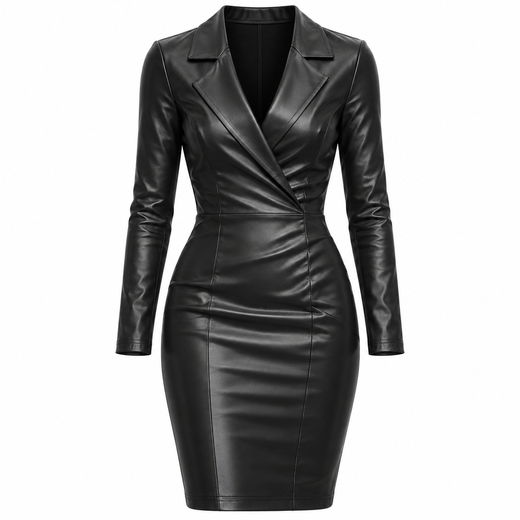 Odette Kingsley | Faux Leather Cocktail Dress With Collar