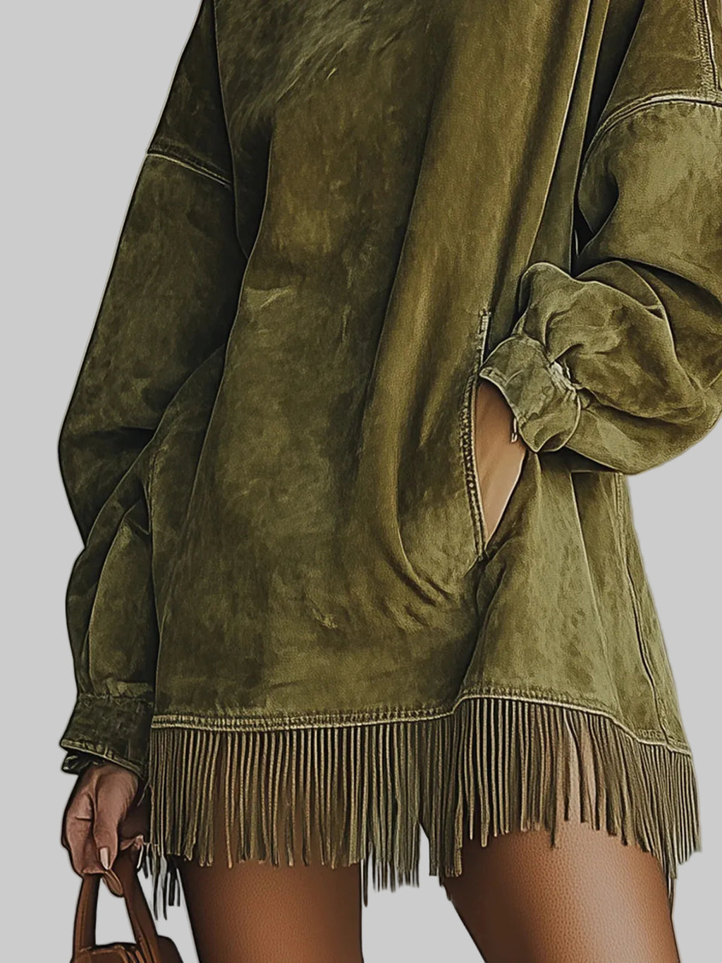 Faux Suede Fringed Mini Dress