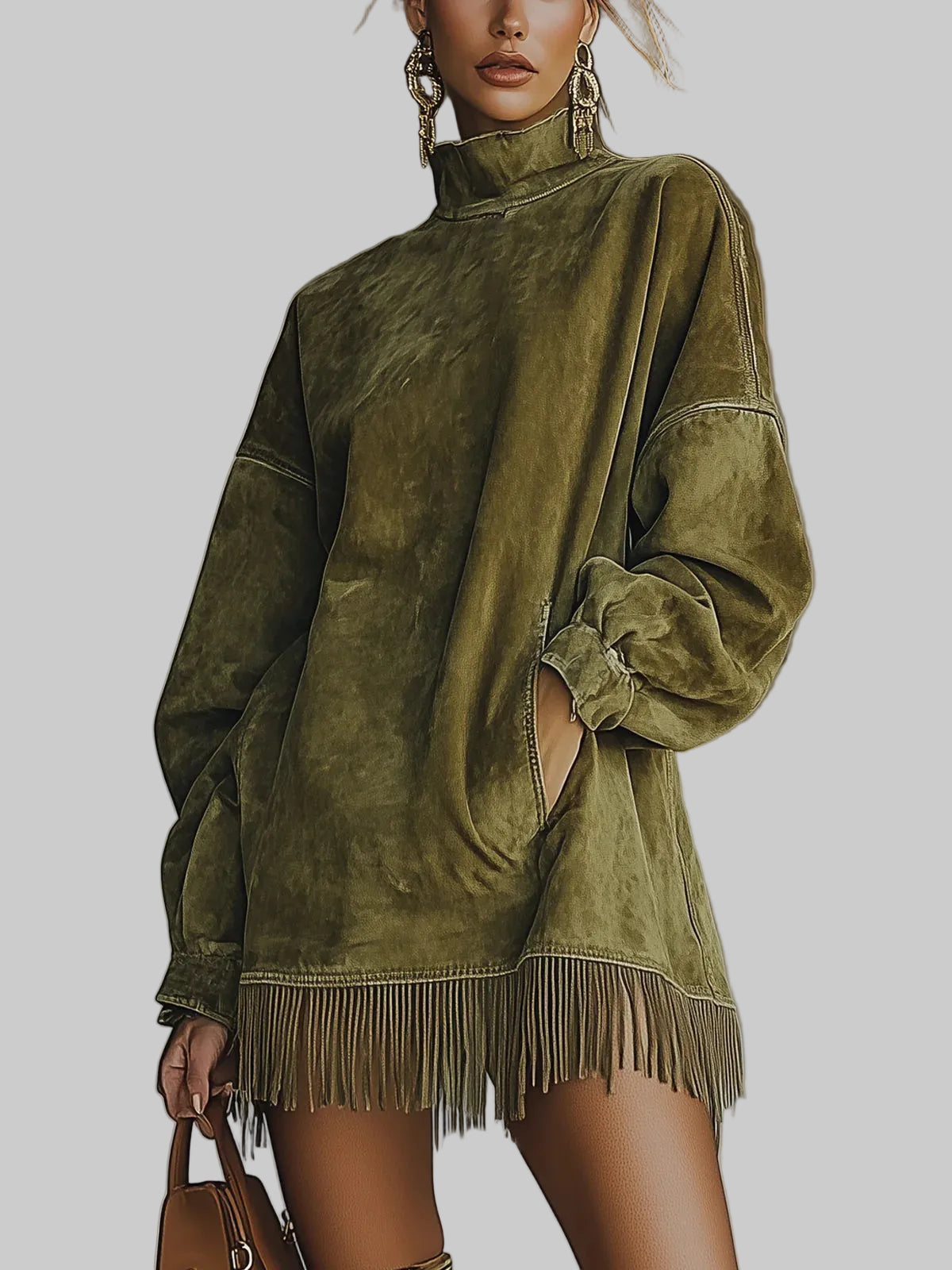 Faux Suede Fringed Mini Dress