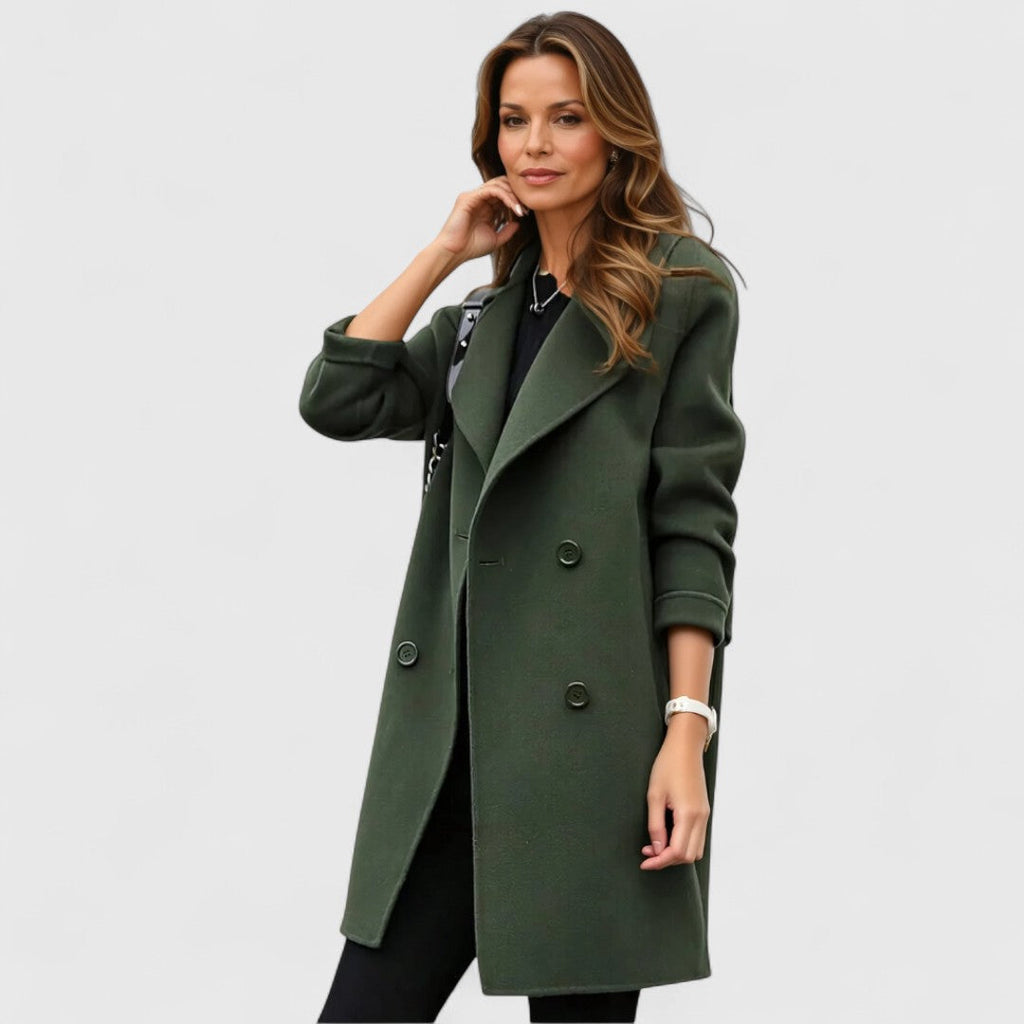 Women's Longline Double-Breasted Coat with Wide Lapels