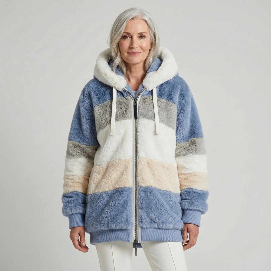 Hooded Winter Jacket with Full Zip Front and Colour Block Design
