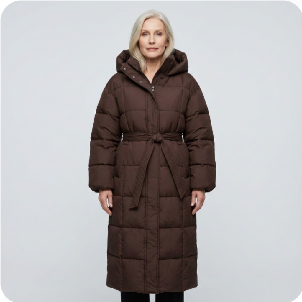 Women's Long Belted Hooded Puffer Coat