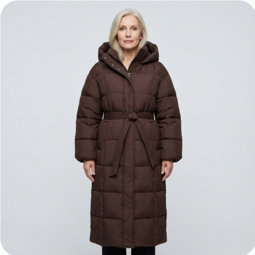 Women's Long Belted Hooded Puffer Coat