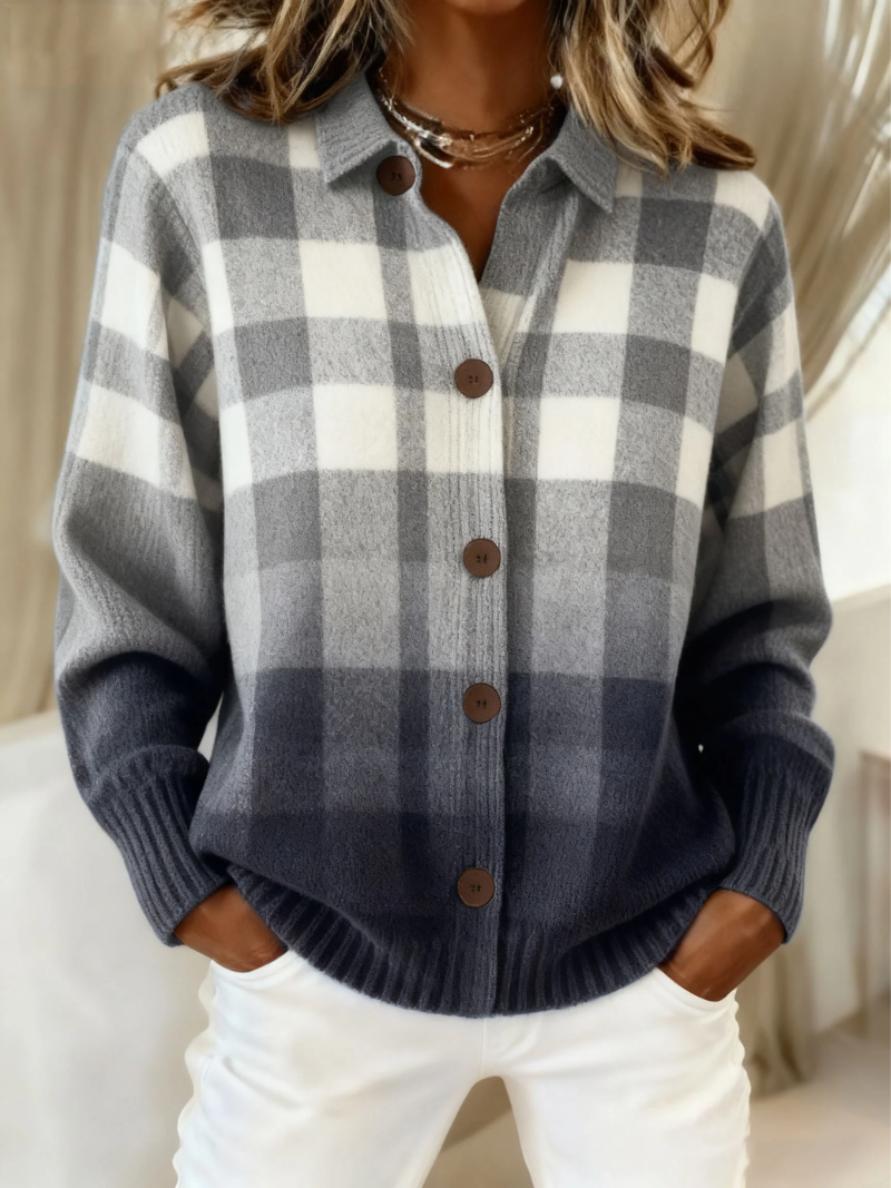 Eleanor Whitfield | Checked Knit Blouse With Ombre Detail
