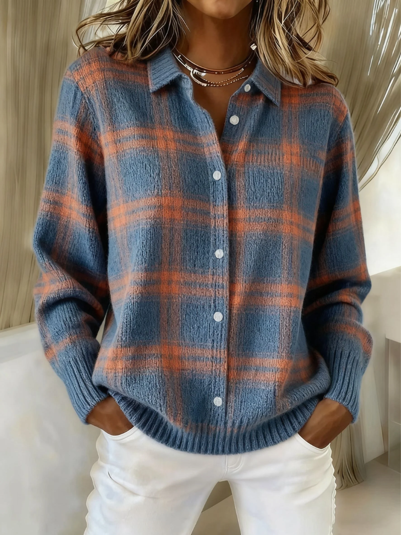 Georgiana Fenchurch | Checked Knit Blouse with Button Front