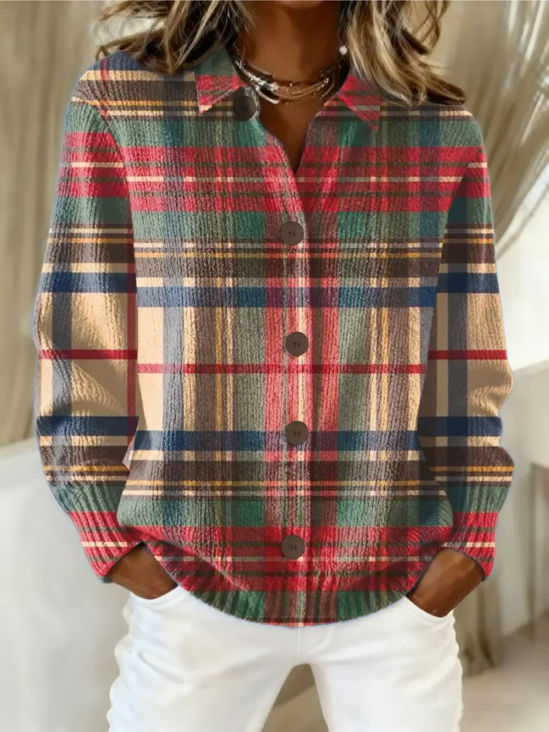 Margot Fielding | Checked Knit Blouse With Collar Detail