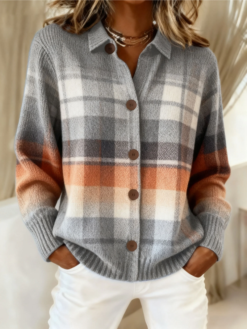 Elspeth Doran | Checked Knit Blouse With Button Detail