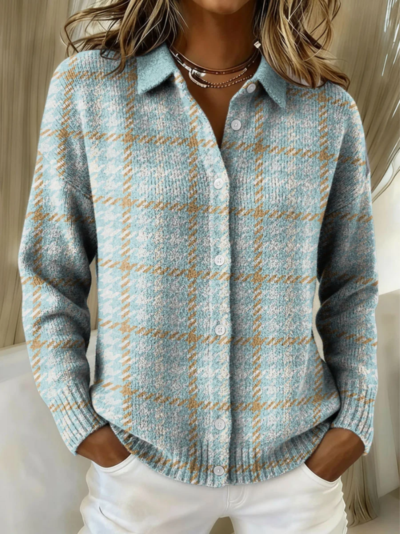 Florence Whitmore | Checked Knit Button-Up Blouse