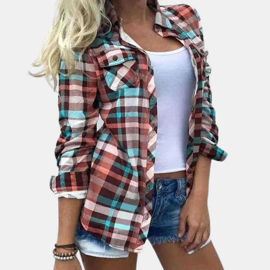 Mabel Whitcombe | Plaid Long-Sleeve Blouse With Button Front