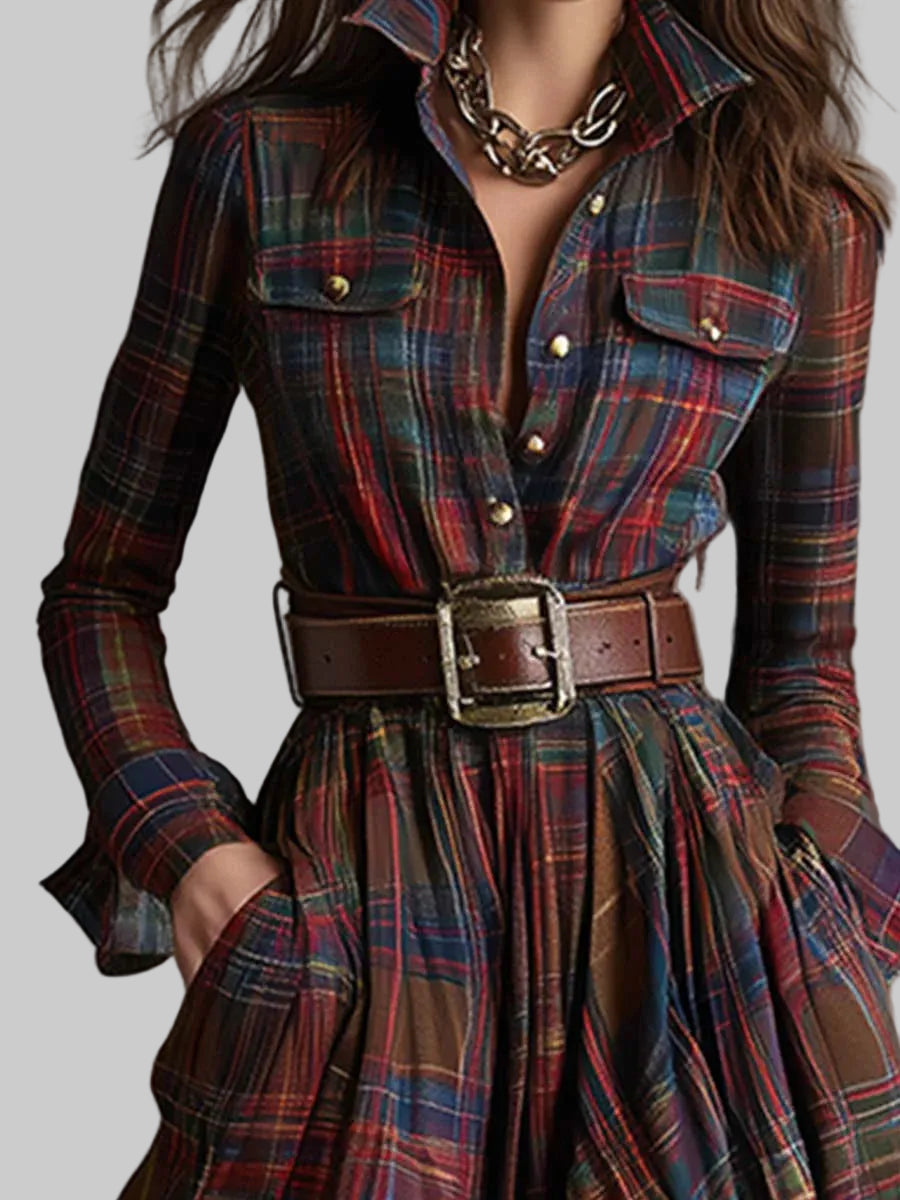 Checked Belted Maxi Shirt Dress