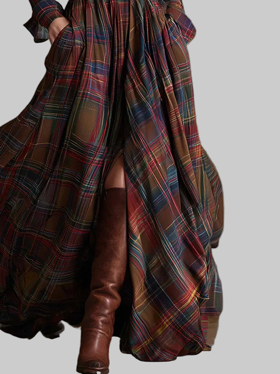 Checked Belted Maxi Shirt Dress