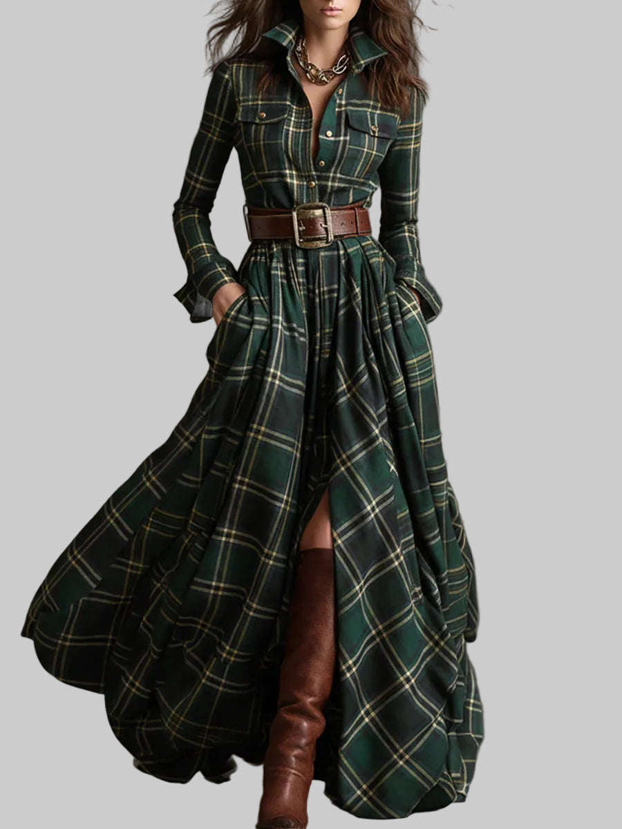 Checked Belted Maxi Shirt Dress