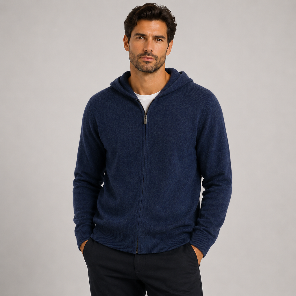 Rowan Smith | Navy Zip-Up Hooded Knit Cardigan
