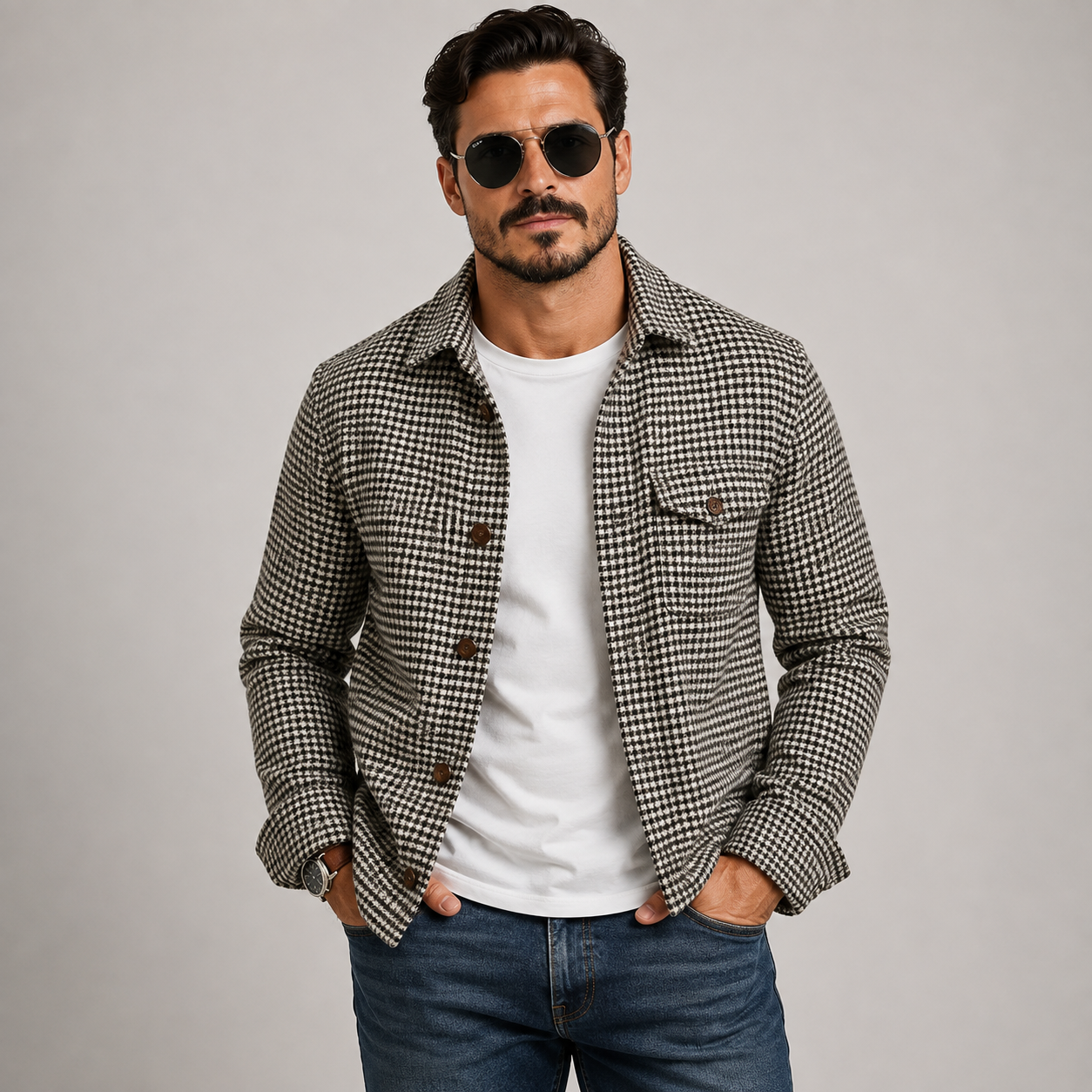 Rupert Morris | Houndstooth Print Overshirt Jacket