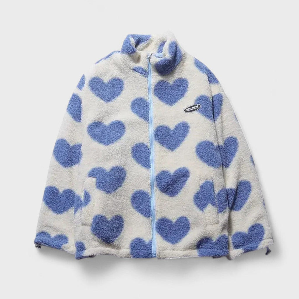 Reversible Heart Print Fleece Jacket with Zip Front and Relaxed Fit