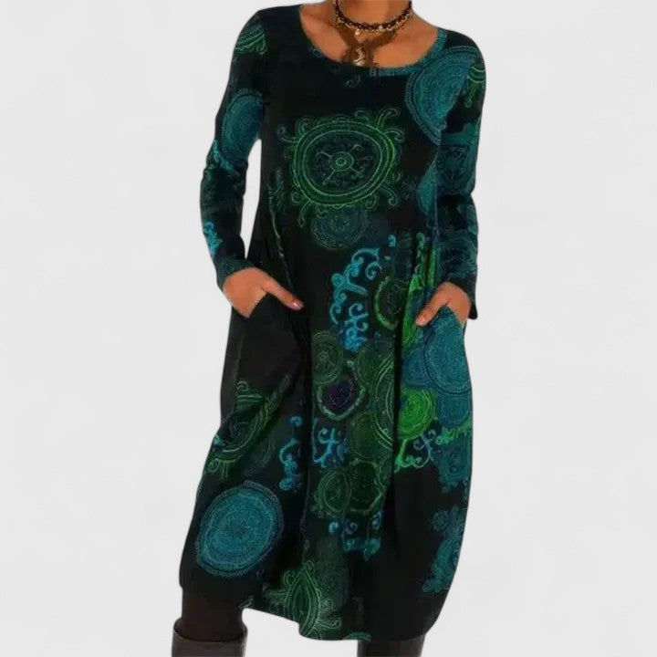 Marina Winslow | Paisley Print Maxi Dress with Long Sleeves
