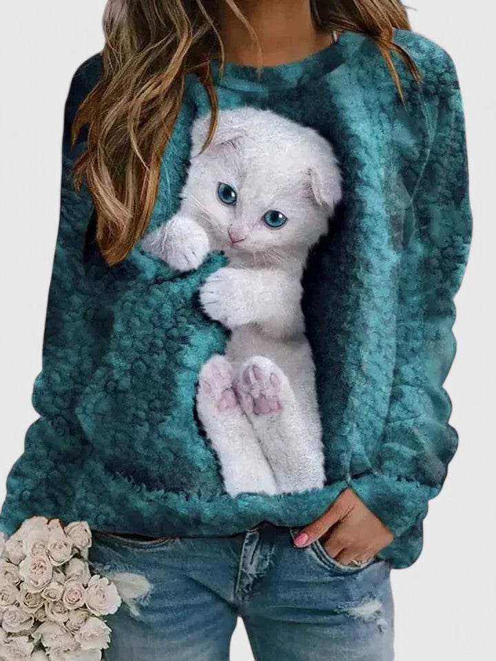 Amelia Faircloth | Cat Print Fleece Sweatshirt