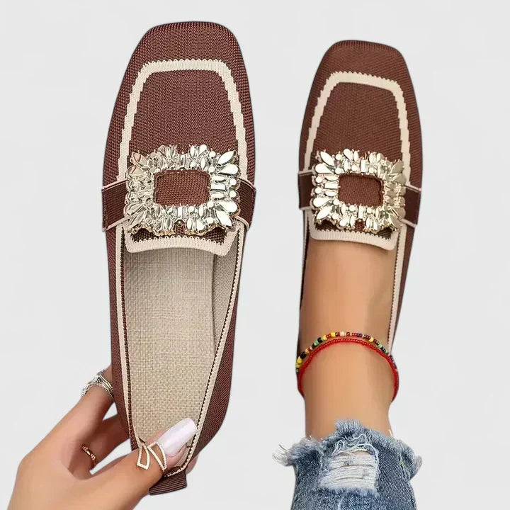 Bridget Lockhart | Embellished Navy Loafers with Crystal Buckle